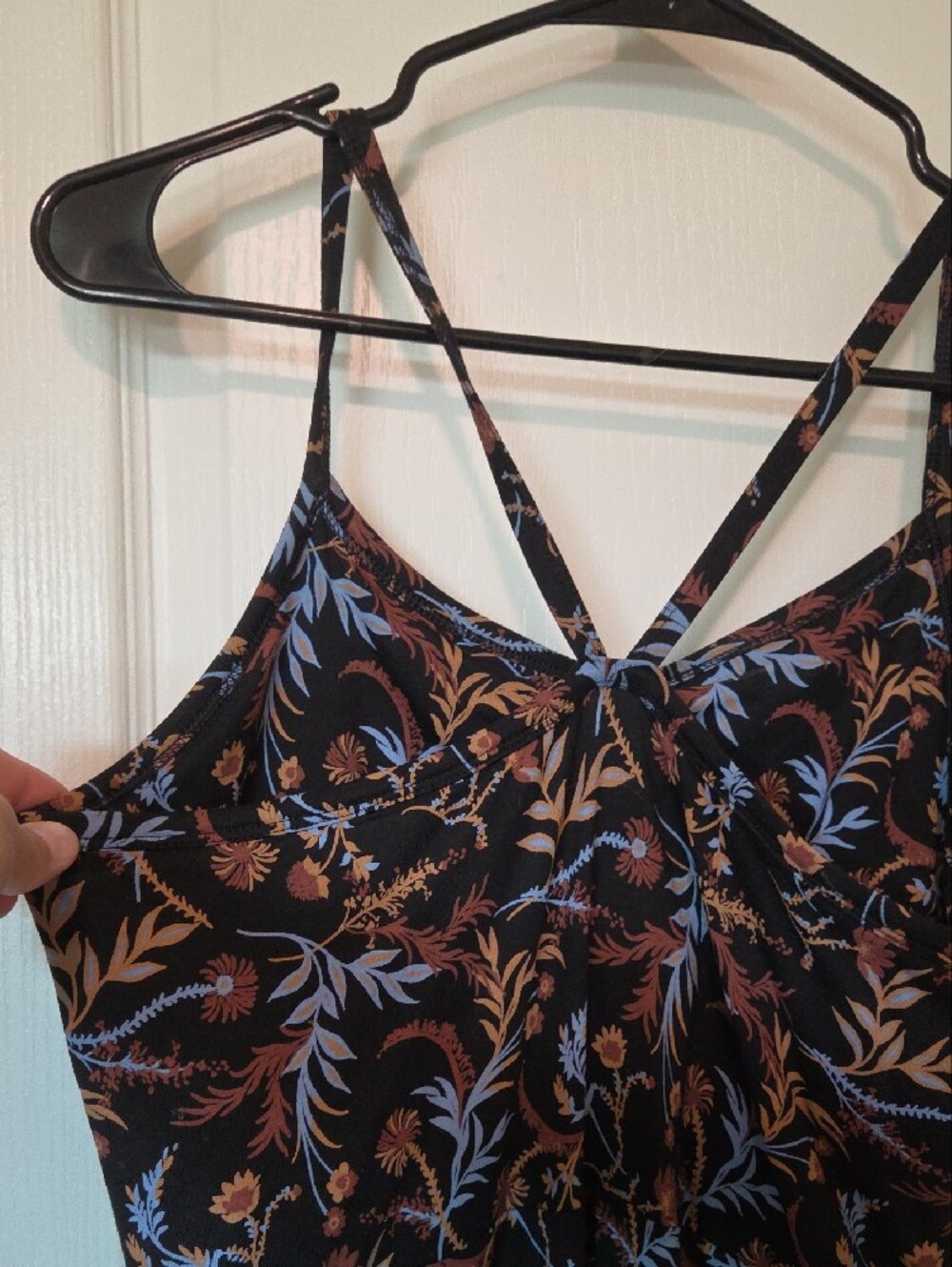 Black Floral Midi Dress with Blue and Tan Botanical Print - Picture 4 of 5